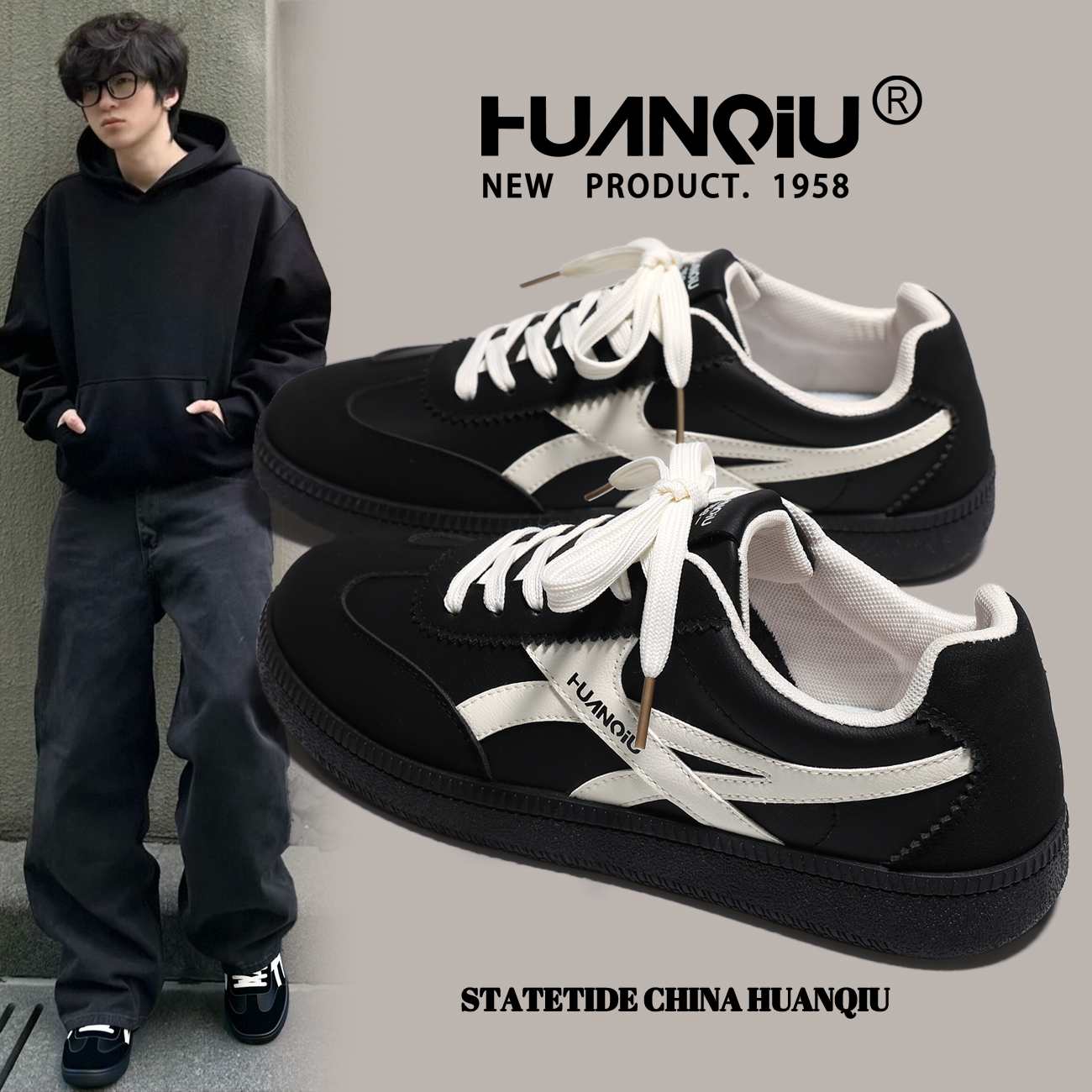 环球复古平底百搭小众男士小黑鞋