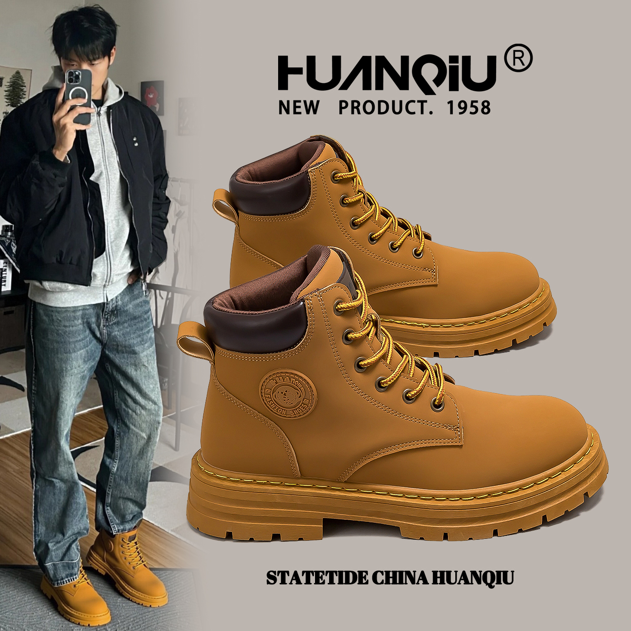 环球爆款复古工装男款马丁靴