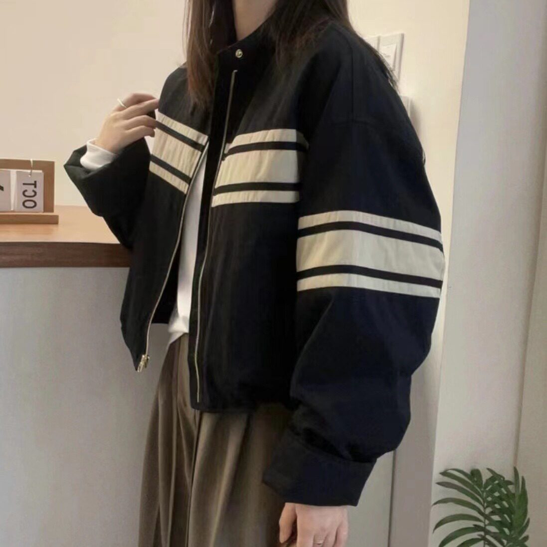 enxi蒽茜8109白鸭绒条纹羽绒服