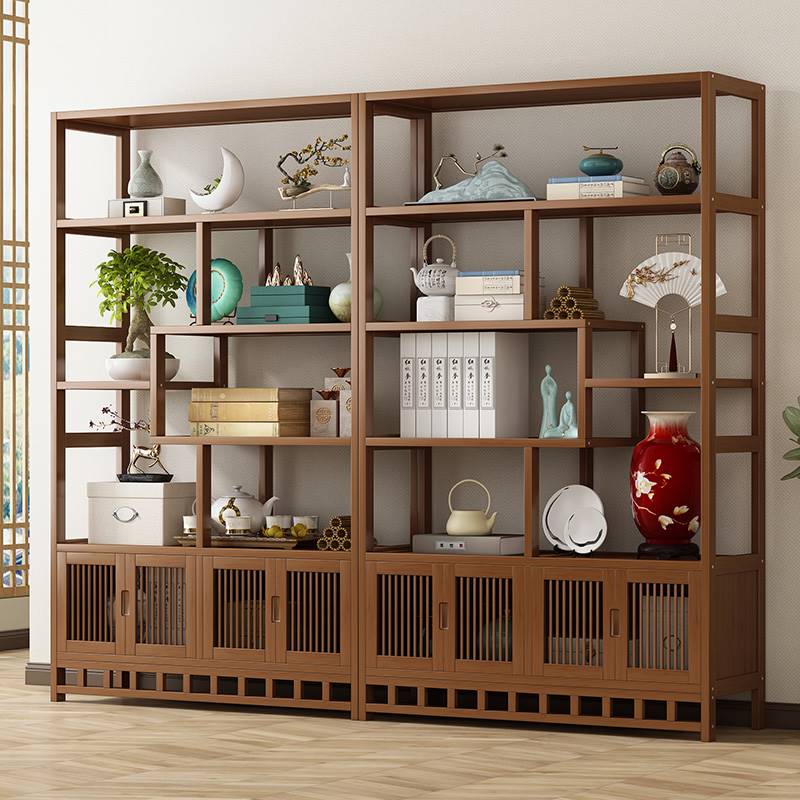 新中式博古架茶室置物架茶叶展示柜非实木隔N断多宝阁客厅摆件架