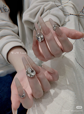 镂空懦叽叽温柔穿戴甲高级感小众显白美甲贴片成品可拆卸假指甲