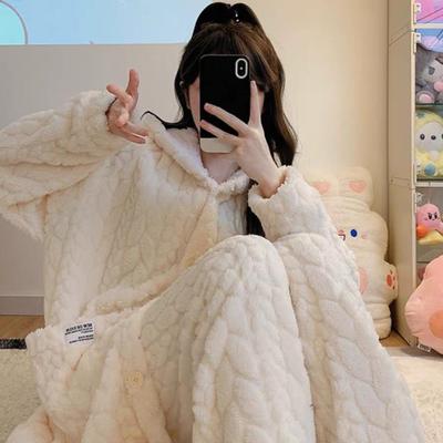 CariaKnar仙女珊瑚绒睡衣女秋冬季睡袍长款加绒加厚家居服超福利