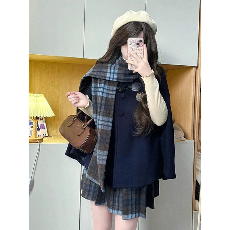 JK制服毛呢斗篷套装秋冬2024新款
