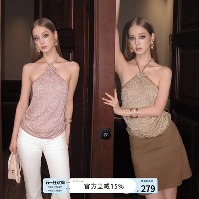 FINDYAWINGS《玫瑰少女》挂脖玫瑰装饰短款设计款露肩吊带背心