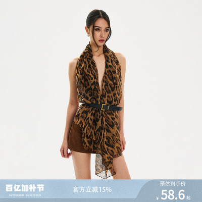 FINDYAWINGS《豹纹辣妹》豹纹印花雪纺网纱设计长款百搭围巾