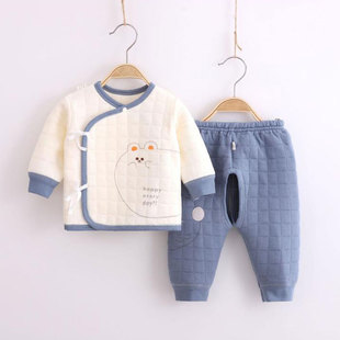 新生婴儿衣服分体0到3个月保暖衣初生宝宝内衣纯棉冬季夹棉内搭52