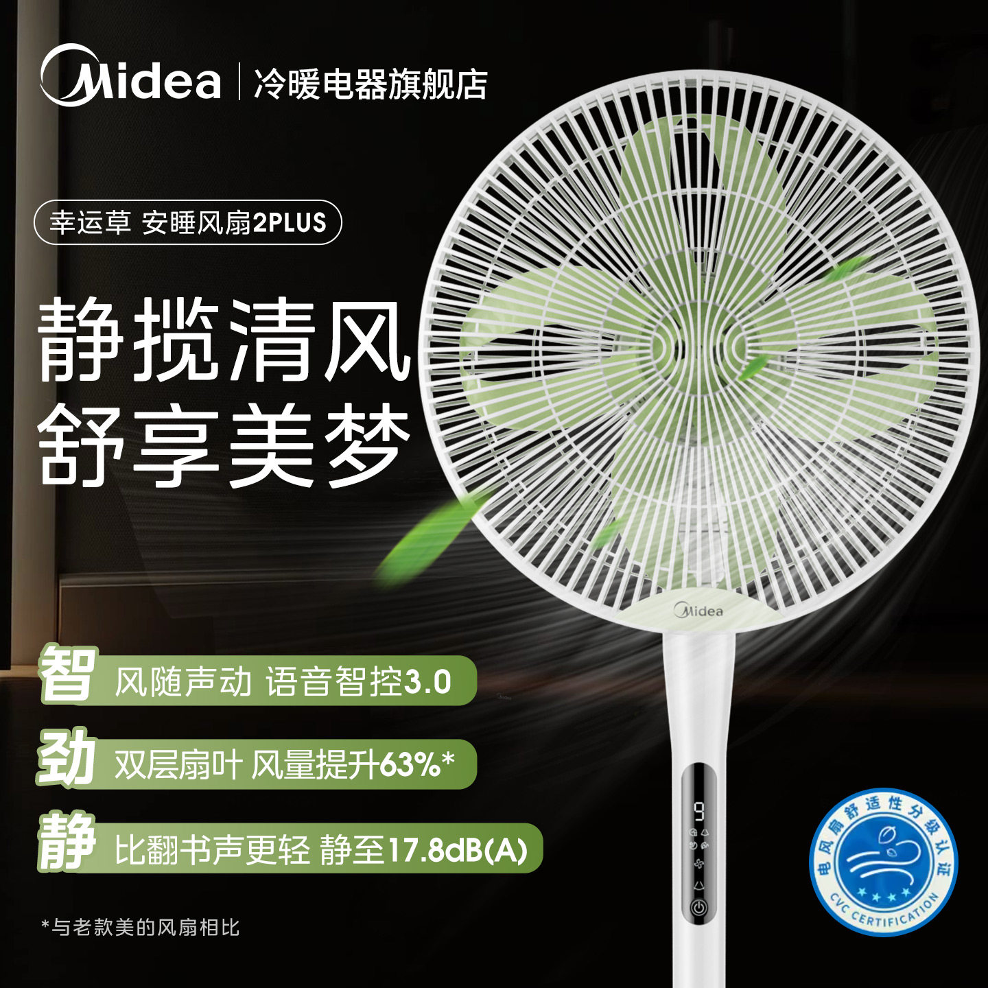 美的幸运草2Plus风扇落地扇家用电风扇大风力音静语音电扇26新款