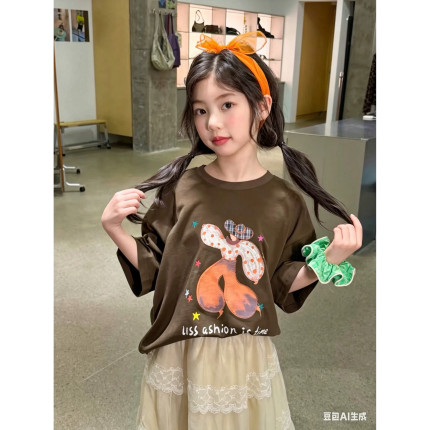 甜美女短袖T恤女童2026夏季新款儿童夏装卡通印花宽松巨好看上衣t