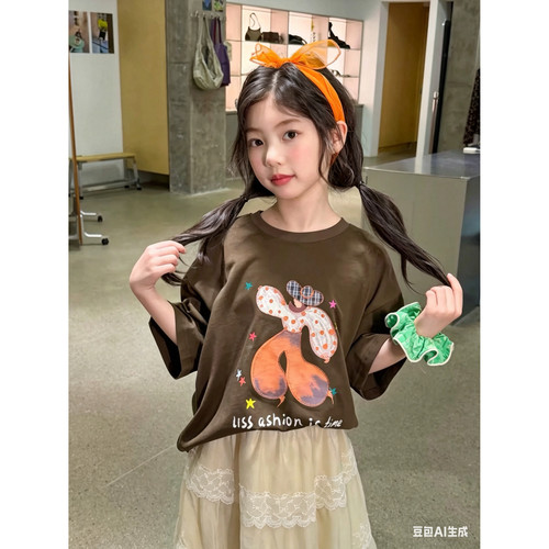 甜美女短袖T恤女童2026夏季新款儿童夏装卡通印花宽松巨好看上衣t