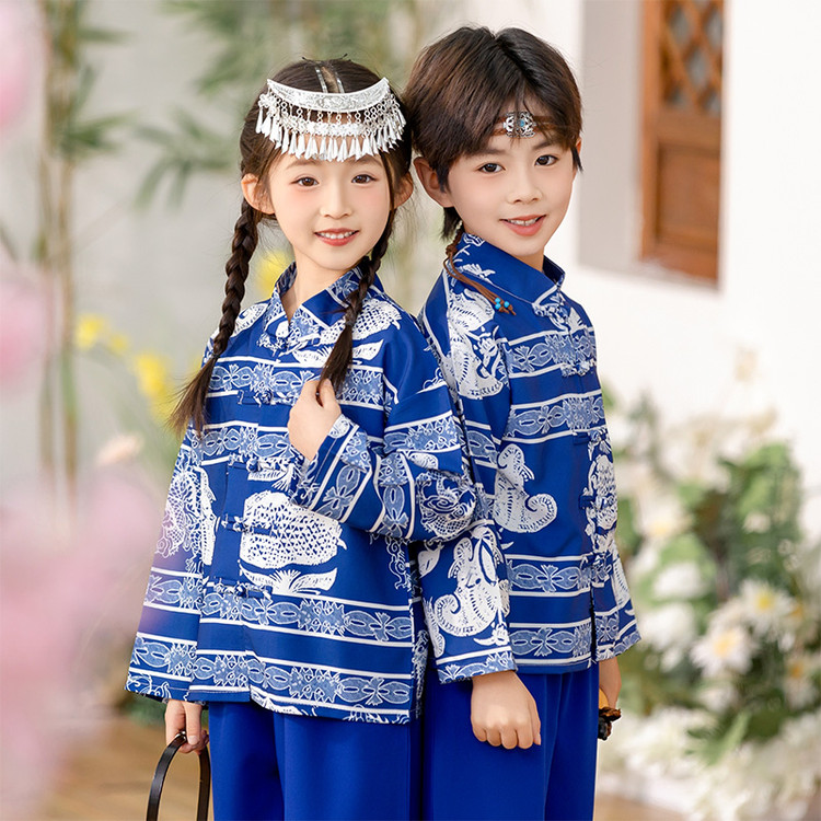 广西壮族三月三民族服装儿童新款哈尼族苗族彝族瑶族男女童演出服