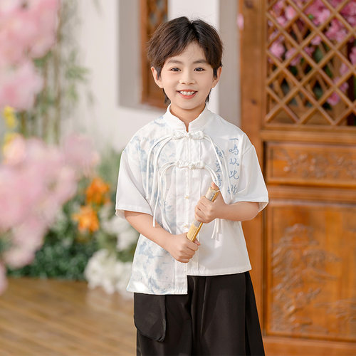 男童套装夏装新中式汉服儿童国风短袖古风两件套夏季宝宝周岁礼服
