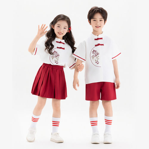 六一儿童演出服男女童夏季中国风国潮套装幼儿园红色合唱服表演服