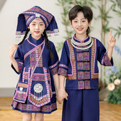 童少数民族表演服苗族傣族异域风套装 儿 短袖 广西三月三壮族服装