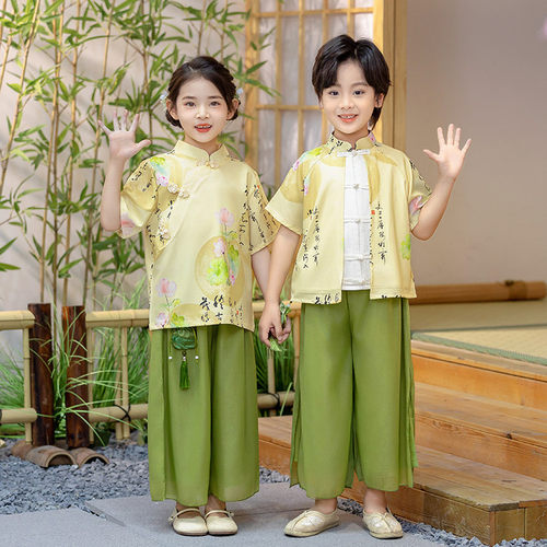 儿童新中式汉服套装2025新款中国风唐装幼儿园园服六一短袖演出服