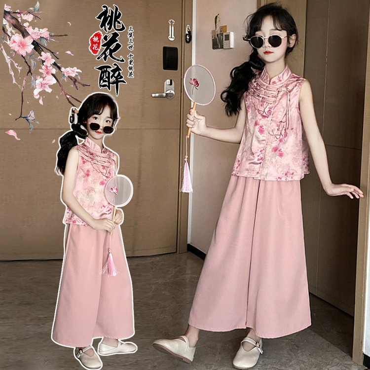 女童装夏款裤子新中式国风套装2025新款宝宝衣服儿童短袖洋气汉服