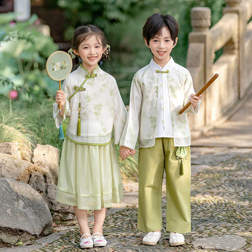 男女童汉服套装2025款唐装新中式国风儿童主持礼服中秋古装演出服