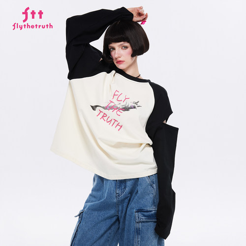 FTT小个子长袖上衣女字母印花T恤