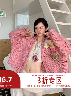 FTT FlyTheTruth『玩偶乐园』 粉色毛衣外套女秋冬季小熊针织开衫