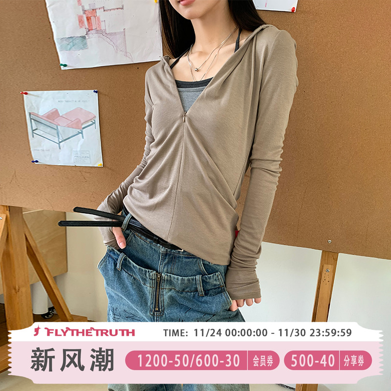 连帽长袖T恤薄款修身早秋打底衫