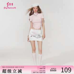 T恤女夏收腰短款 FTT 纯欲半高领短袖 FlyTheTruth 上衣 蜜桃精灵