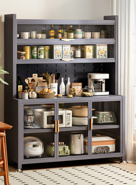 厨房置物架餐边柜家用加厚防尘多功能靠墙一体收纳柜微波炉碗柜