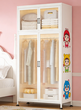 碳钢无甲醛衣柜家用简易组装金属衣帽架大容量落地衣橱靠墙收纳柜