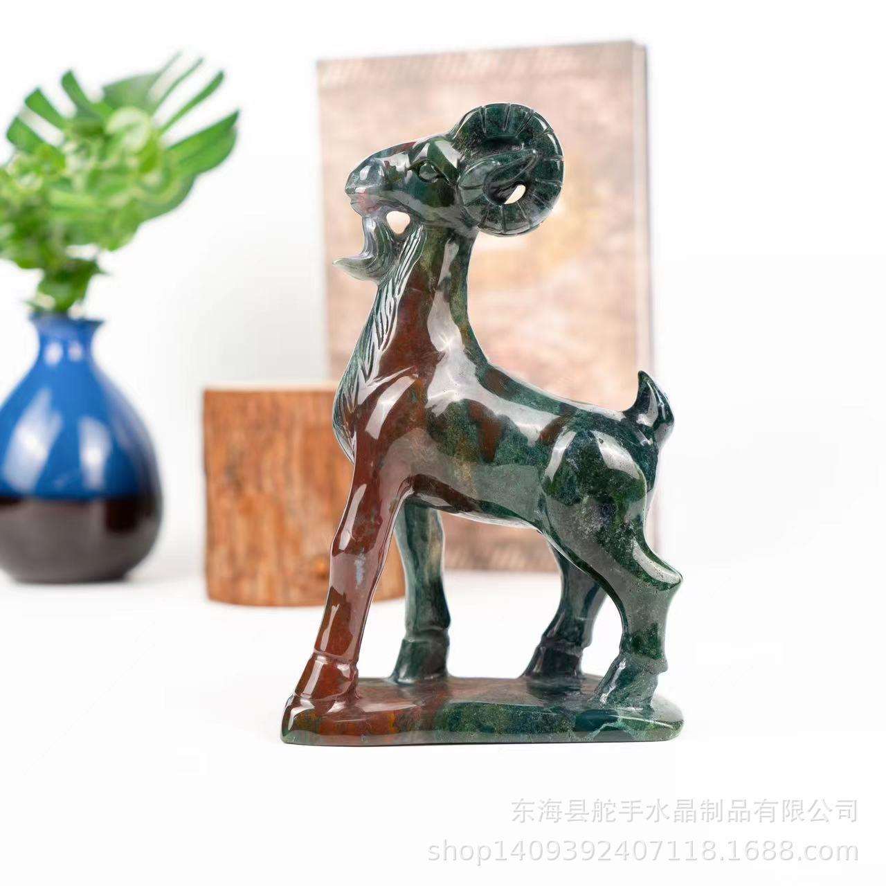 热销天然水晶海洋碧玉原石雕刻山羊精品摆件工艺品家居能量