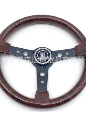 汽车改装350MM桃木方向盘通用平面黑架赛车方向盘steeringwheel