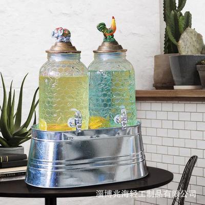 双子瓶铁皮桶果汁罐10升甜品台饮料桶masonjar玻璃凉水壶带龙头