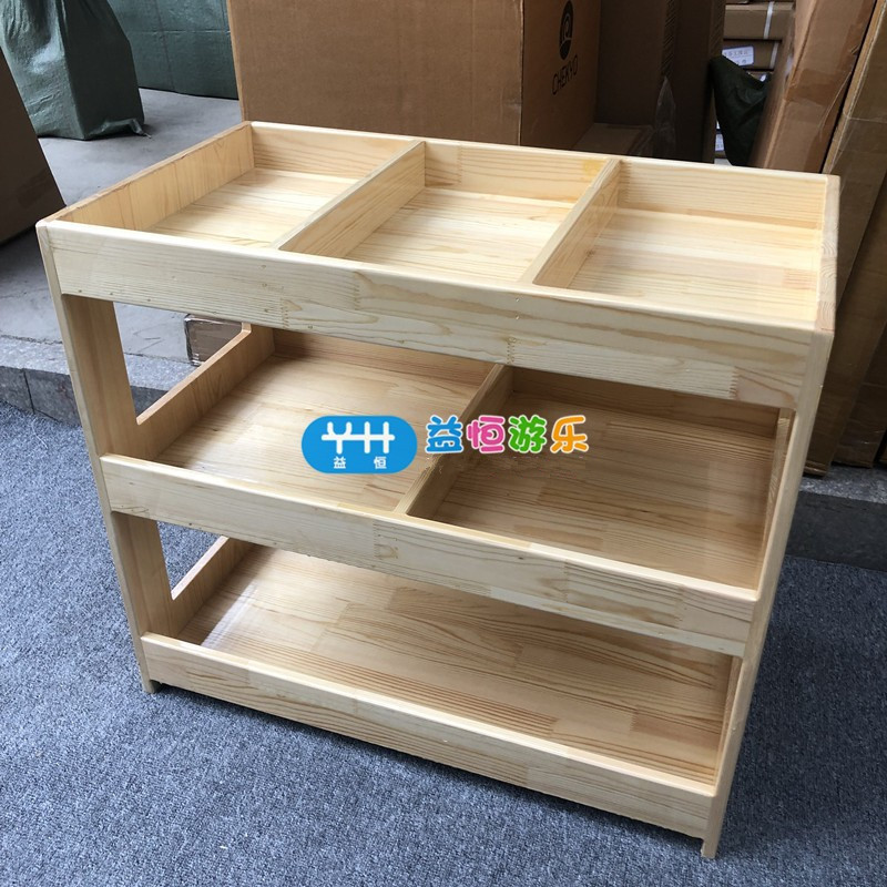 幼儿园三层松木美工材料综合柜儿儿童美术兴趣班画纸颜料收纳架