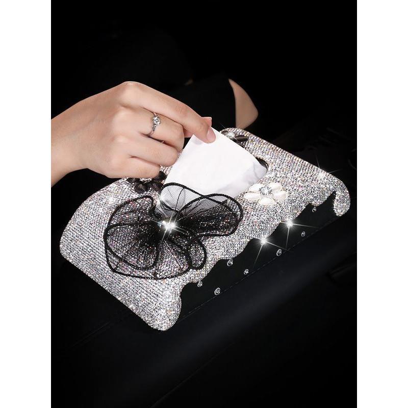 H2V汽车用品镶钻车载座式通用纸巾盒生活便捷可爱创意车用抽纸盒