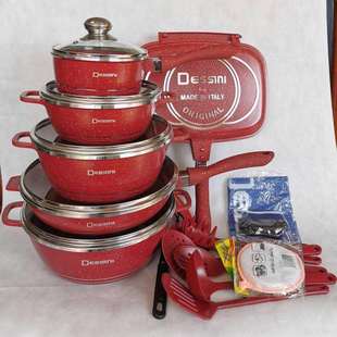 Dessini23件套锅具不粘锅麦饭石压铸锅套装厨房餐具外贸家用