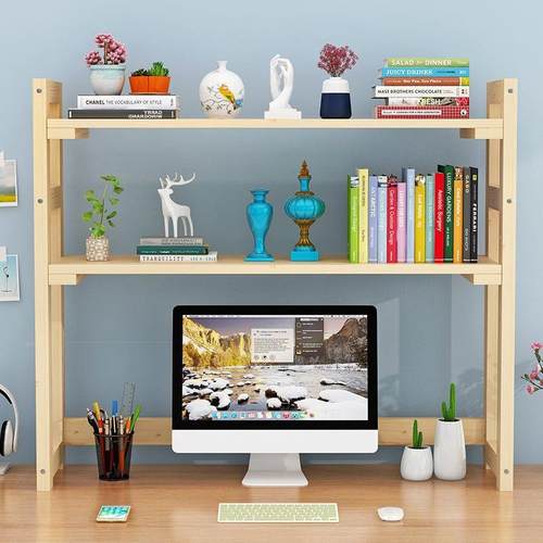 J^桌面置物架整理收纳架显示器实木小书架简易电脑桌上学生放打印