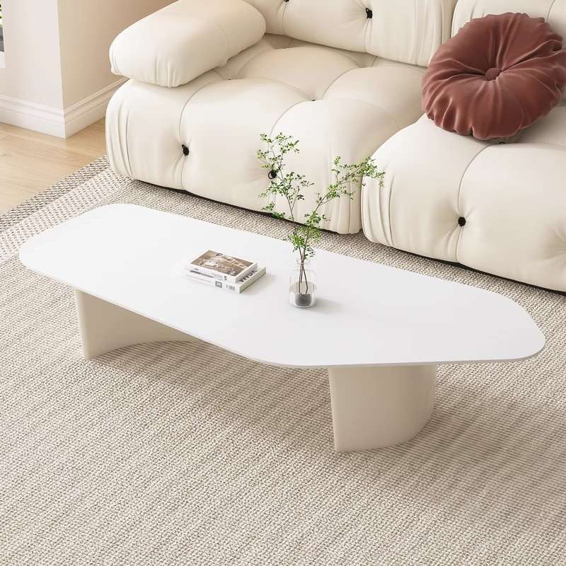 奶油风岩板茶几异形意式轻奢极简现代简约网红客厅家用小户型茶桌