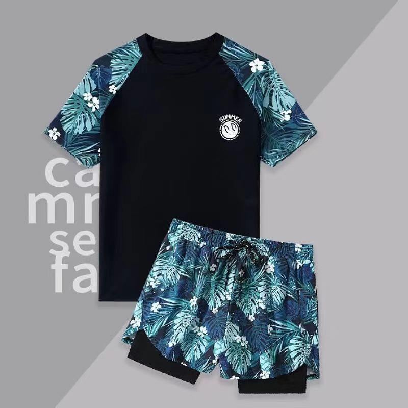 男士泳衣宽松速干大码双层防尴尬泳裤套装防晒度假