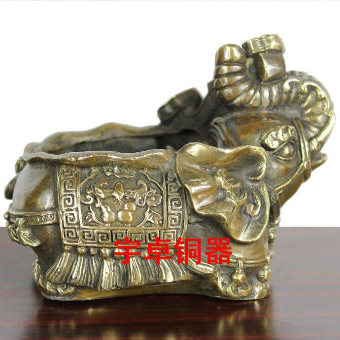 宇卓铜器纯铜烟缸黄烟灰缸大象烟缸家居装饰工艺品摆件