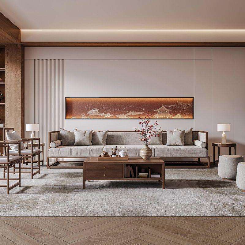 现代简约宋代美学简约实木布艺沙发茶几小型轻奢客厅家用感