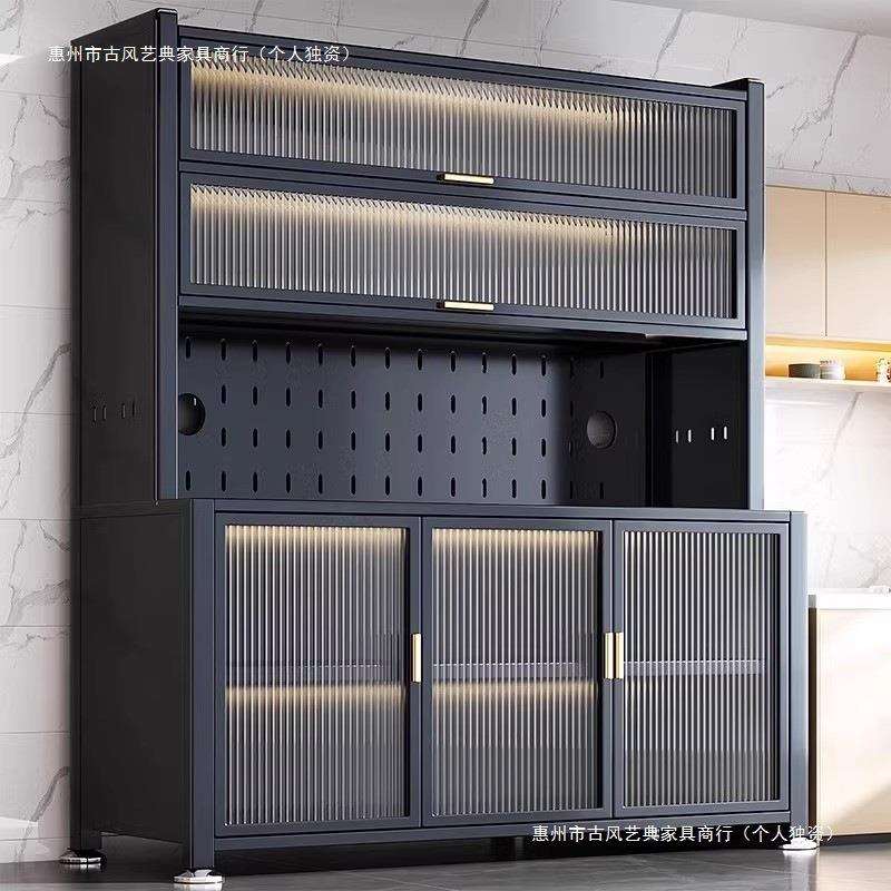 升级防尘餐边柜厨房多功能落地置物架微波炉收纳靠墙柜子储物柜子