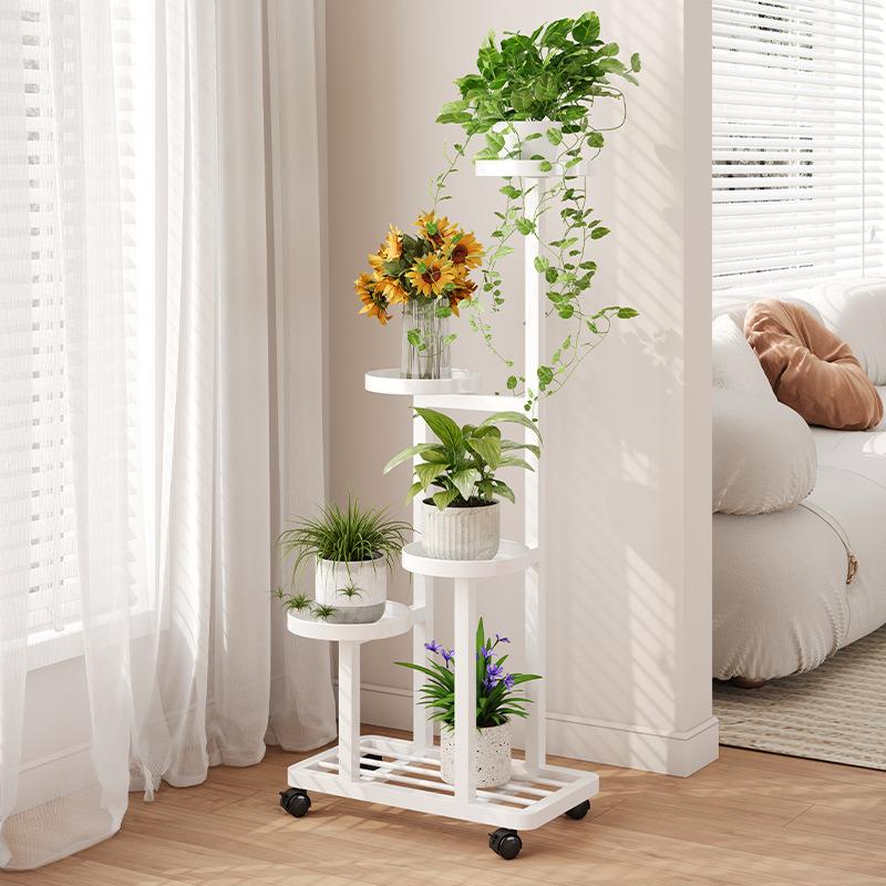 立式花架阳台带轮室内花架子客厅圆盘加粗可移动多层落地式置物架
