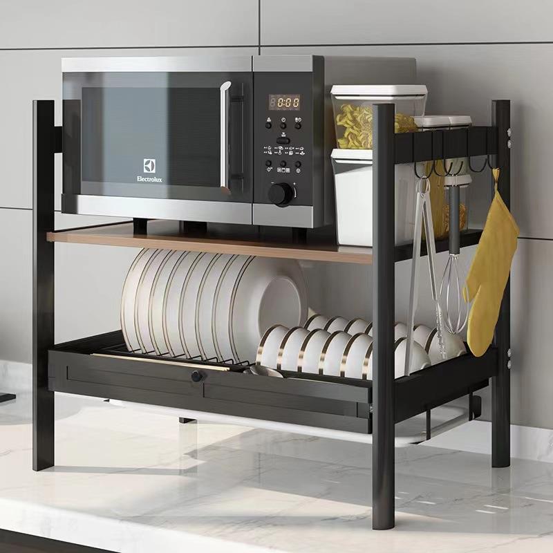 304多层不锈钢微波炉收纳架厨房物品置物架锅具碗筷收纳支架盒