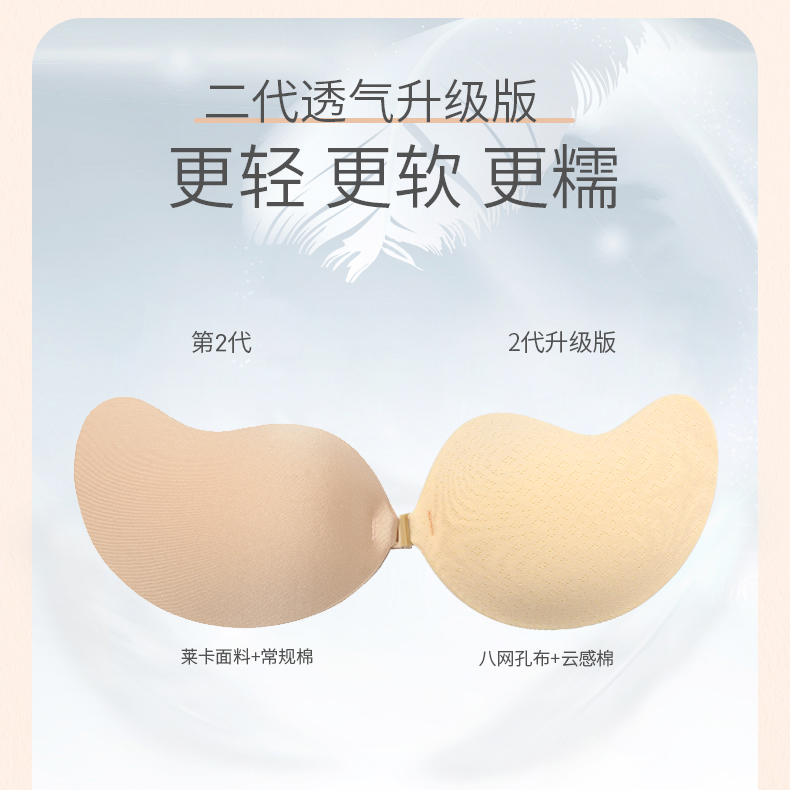 透气薄款夏季隐形防走光聚拢防滑芒果形上托无肩带胸贴乳贴