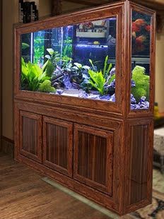 高档鱼缸客厅态中式 鱼缸底过滤水族箱客厅家用中大型屏风玻璃白03