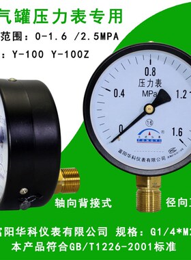 杭州富阳华科仪表压力表储气罐轴向压力表Y100Z永屹仪表0-6.0MPA