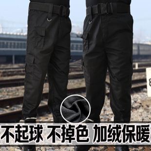 冬季保安棉裤男黑色加厚加绒多口袋作训裤加大加肥耐磨工作服裤子