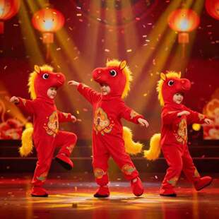 元旦马年喜庆演出服新年小马奔腾拜年舞蹈服马蹄声声儿童男女衣服