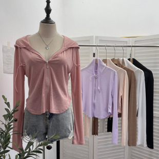 上衣 实拍 外套双头拉链短开衫 显瘦薄款 2636 连帽防晒衣女春夏修身