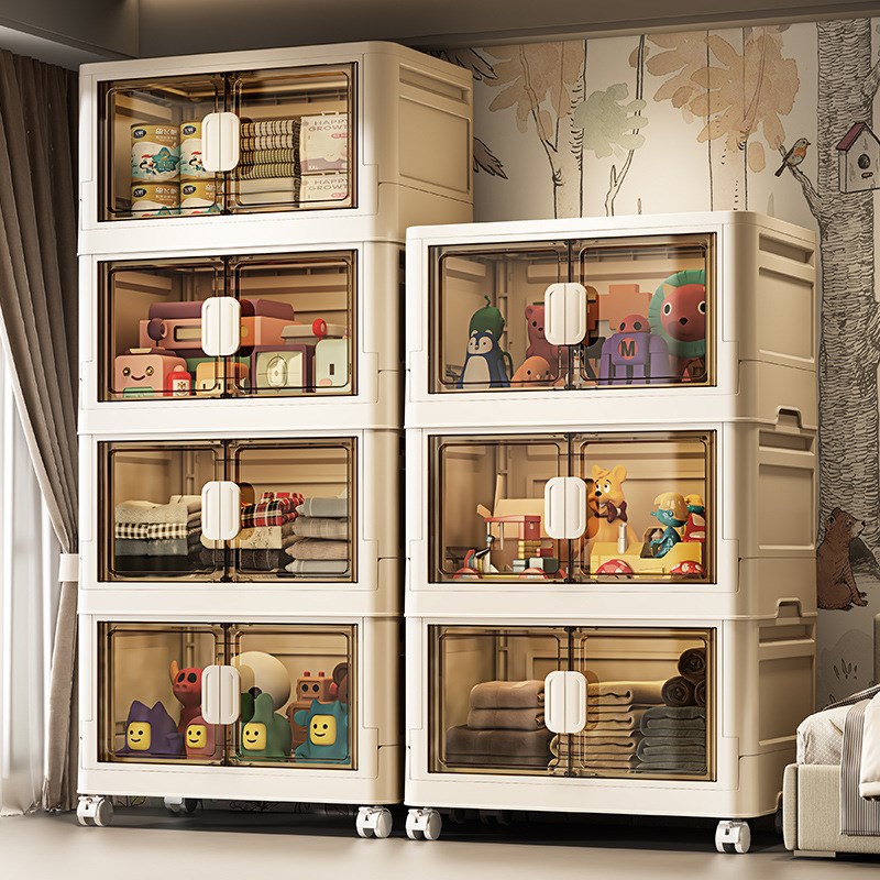 折叠收纳柜双开门免安装客厅收纳柜玩具整理柜家用置物架储物柜子