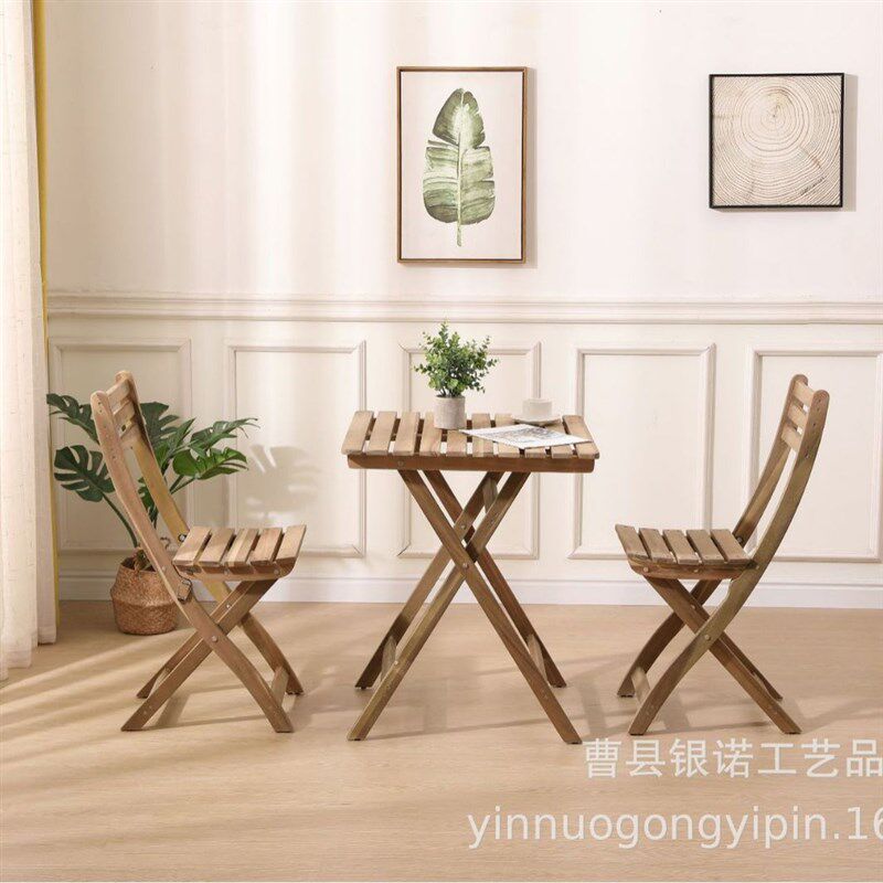 户外阳台桌椅庭院小桌组合折叠桌子休闲餐桌花园实木桌折叠桌