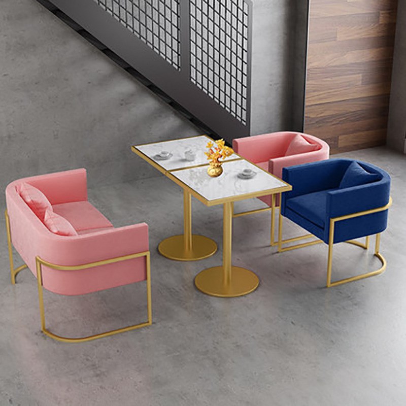 北欧铁艺沙发桌椅组合 网红餐厅休闲沙发卡座 奶茶店大理石小方桌
