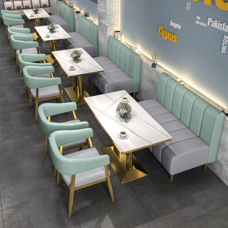 网红甜品奶茶店桌椅组合商用简约小吃汉堡料理店店咖啡厅卡座沙发